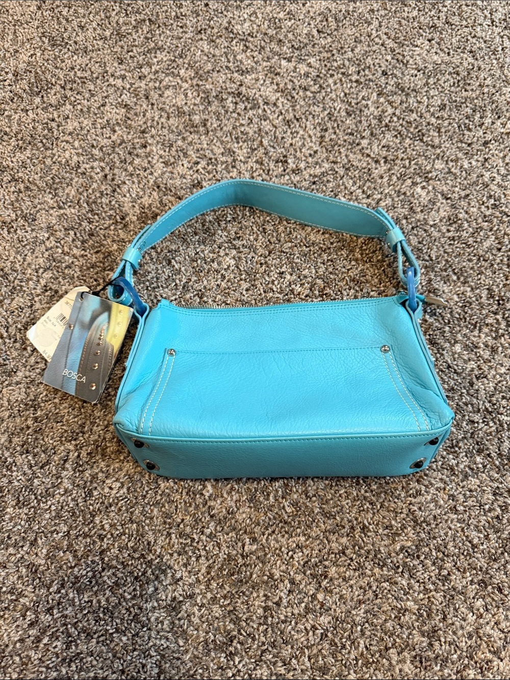 NWT Bosca Turquoise Leather Shoulder Bag. 10" Length x 6" Height x 3" Width